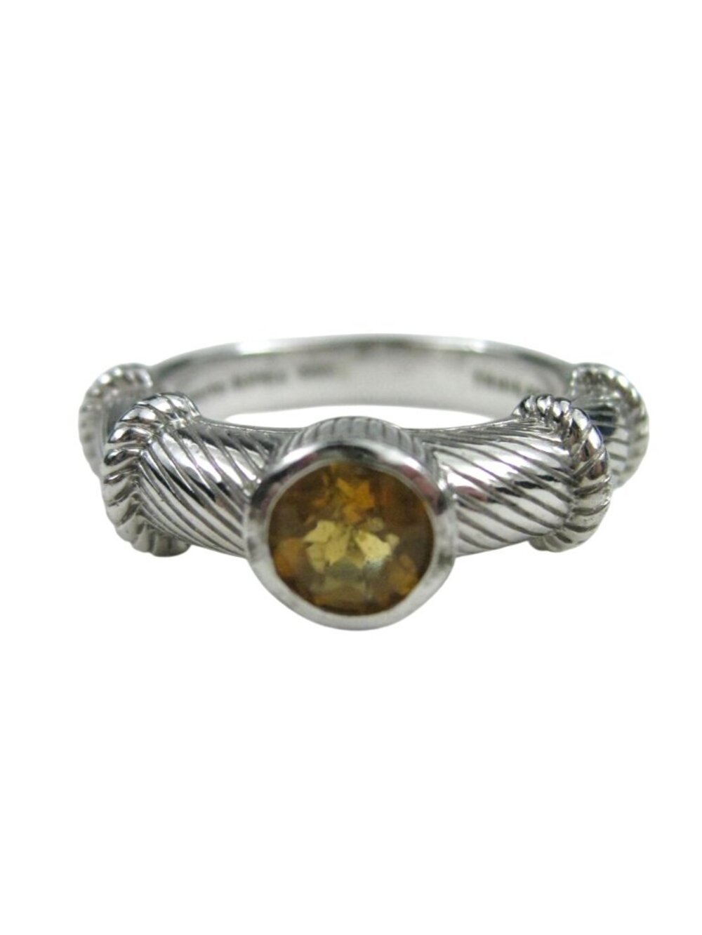 Judith Ripka Sterling Silver Synthetic Citrine Gemstone Ring Size 8 Rope 4g WEAR